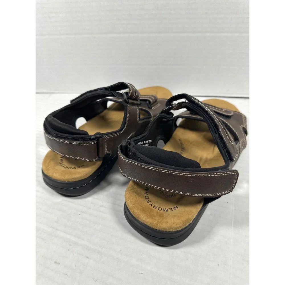 Dockers Fusion Brown Leather Adjustable Triple Strap Sport Sandals Mens 11‎ M